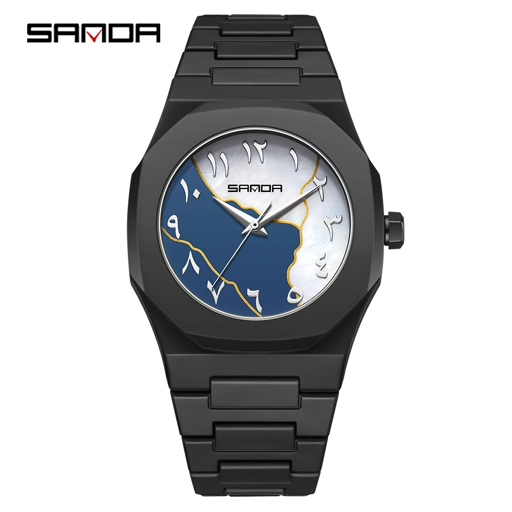 SANDA 9091 New Minimalist Watch Fashion High Beauty Waterproof Men's Watch Niche Digital Bicolor Disc Quartz Watch Women's Watch