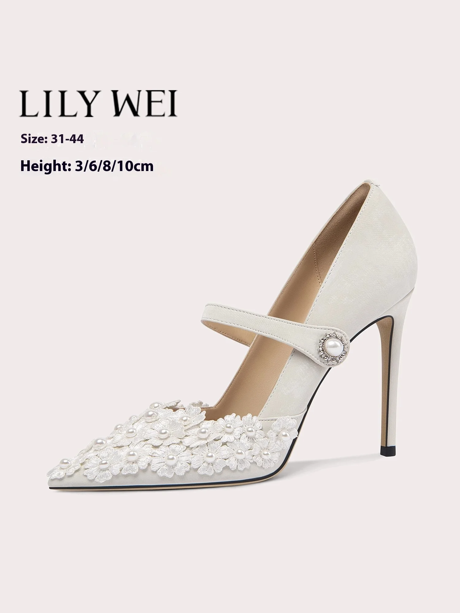 

Новые весенние туфли на высоком каблуке-шпильке из неглубокой кожи с острым носком и жемчужным цветком, свадебные туфли для банкета, женские туфли большого размера маленького размера