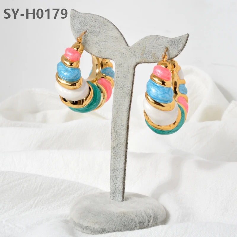 Colorful enamel dripping glaze Korean fashion hoop Earrings Pendants Women\'s retro jewelry Luxury Pendientes Trend earrings