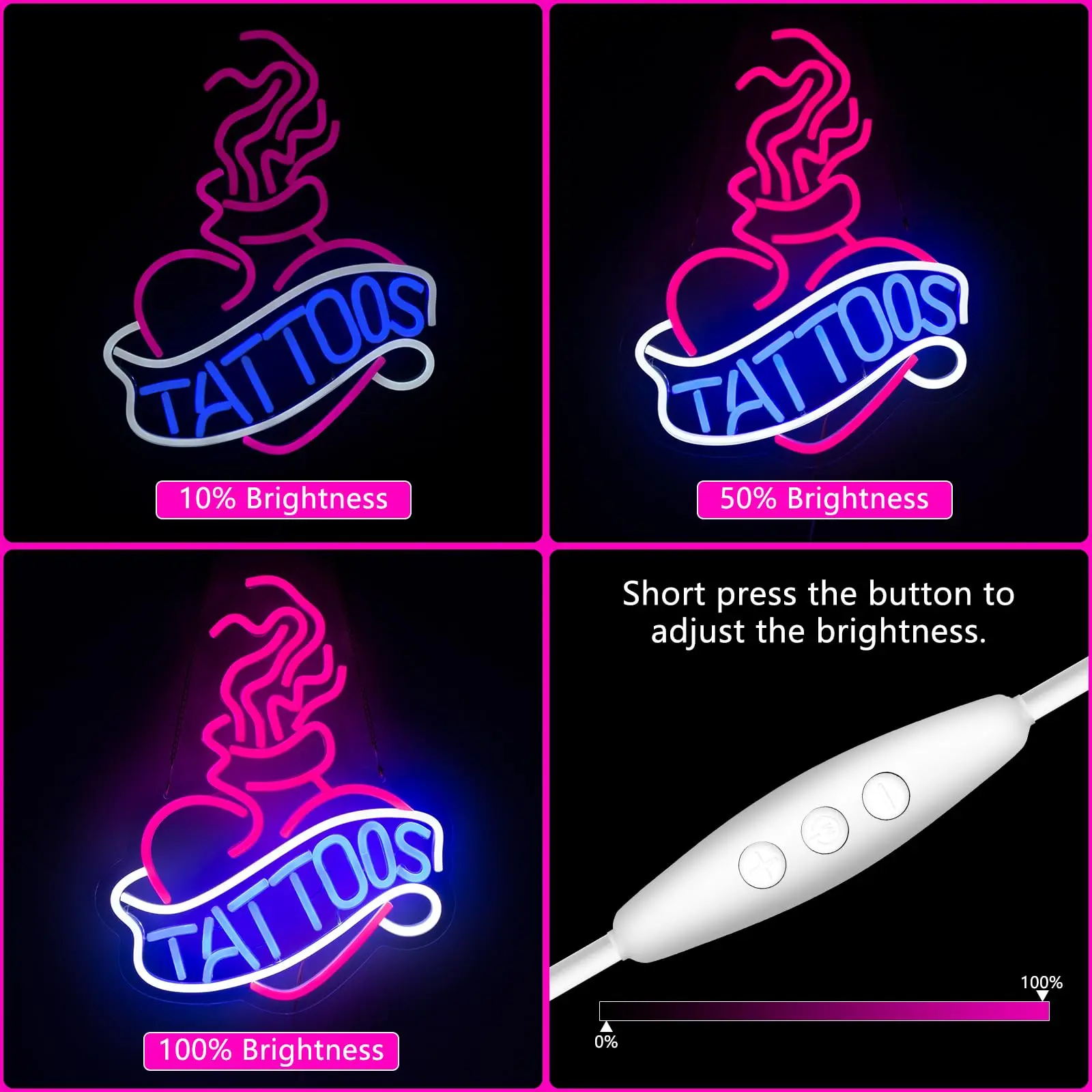 Tattoo Neon Sign For Wall Decor Studio Room Led Lights,Pink Tattoo Decor Neon Signs Aesthetic Operated Light For Door Decoration