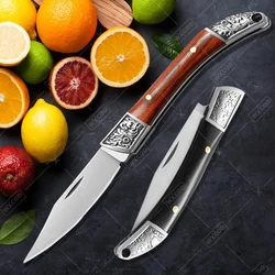 Folding Fruit Knife Wooden Handle Stainless Steel Utility Knife Meat Cleaver Fruit Cutting Pocket Knife Perfect for Kitchen