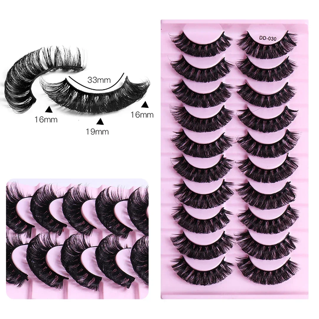 Extensões de cílios russo Strip, Cílios 3D Mink, Natural Longo, Cílios Curl DD Fofos Reutilizáveis, 10 Pares