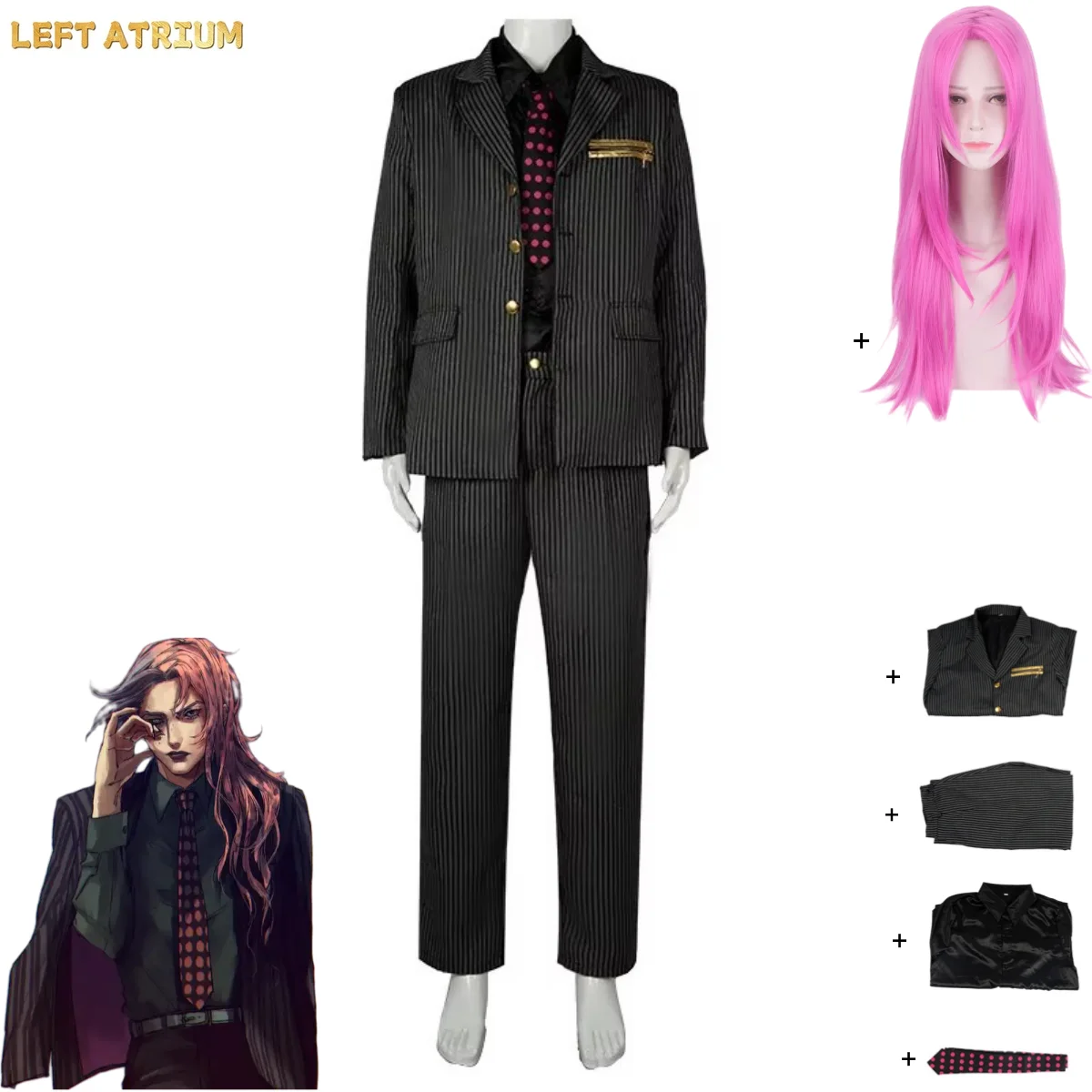 

Anime JOJO's Bizarre Adventure Golden Wind Diavolo Cosplay Costume Wig Black Stripe Suit Coat Adult Man Woman Carnival Uniform