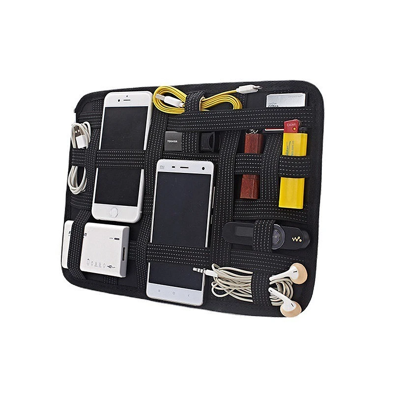 

Elastic Band Organizer Board - Portable Travel Insert with Handle (Multiple Stretch Straps for Cable/Cosmetics/Tools, Hanging)