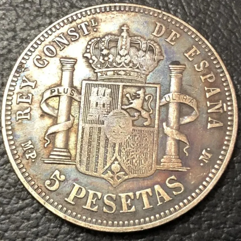 1881 Spain 5 Pesetas-Alfonso XII 2nd portrait Copy Coin