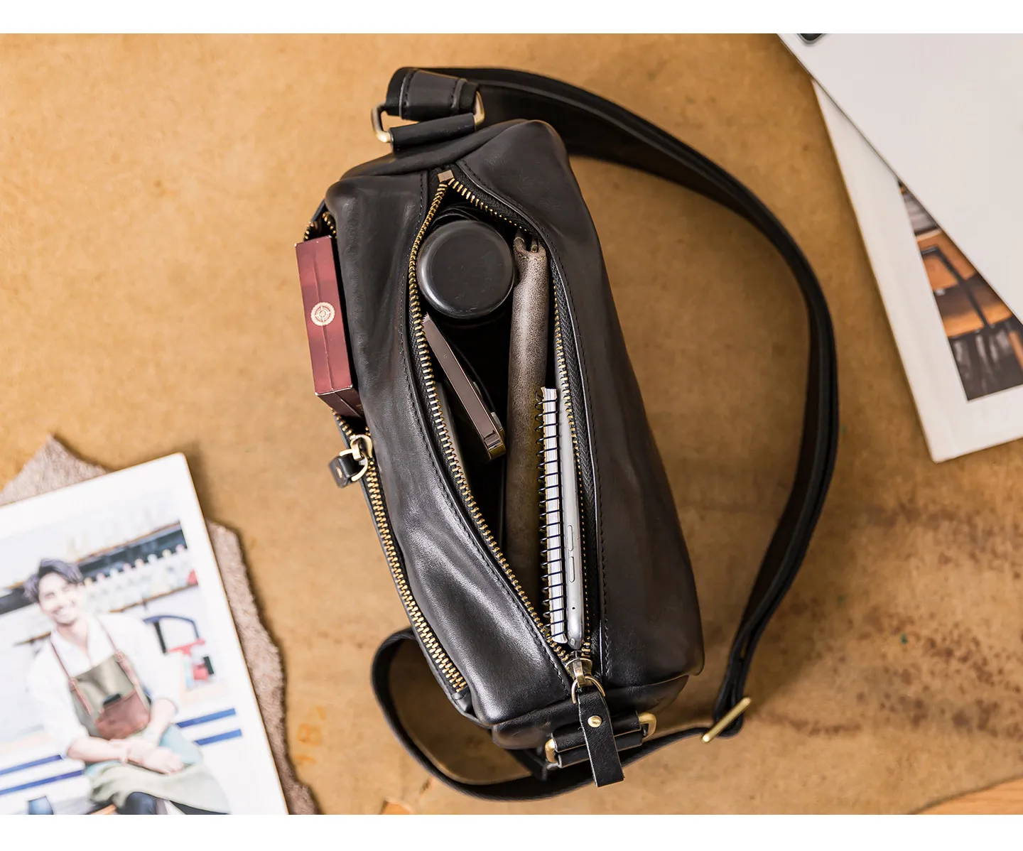 PNDME-Organizer handgefertigte Vintage-Umhängetasche aus echtem Leder für Herren, lässige Pendler-Luxus-Umhängetasche aus echtem Rindsleder. – Detail 19