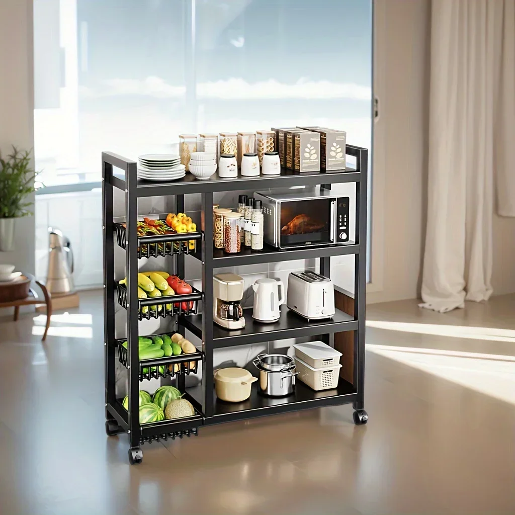 Versatile Metal Storage Cabinet with Wheels -Multi-Layer Organizer for Kitchen,Living Room & Bedroom -Multilayer Storage Shelves