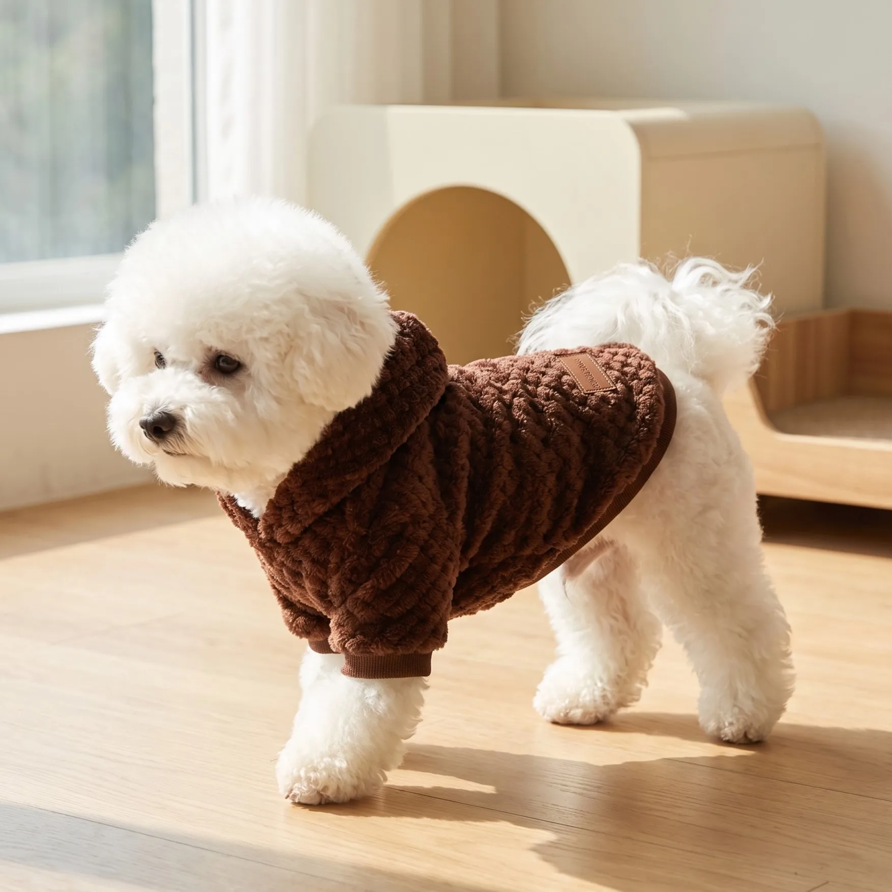 Weicher Polarfleece-Haustiermantel mit Kapuze, warmes Karodesign, ideal für kleine und mittelgroße Hunde, Katzen, Welpen, für den täglichen Gebrauch im Herbst und Winter. – Detail 14