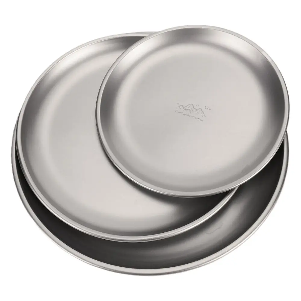 Stackable Titanium Camping Plate Frosted Dish Ultralight Travel Tableware Round Durable Backcountry Dinnerware Camping Supplies
