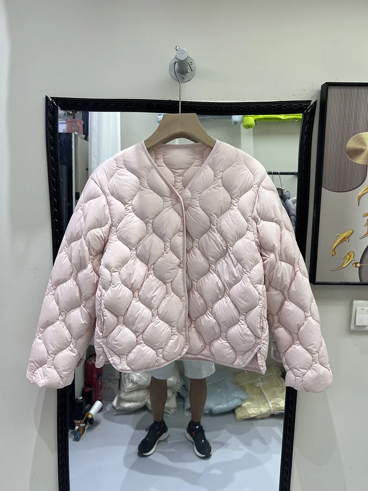 Women Light Thin 90%White Duck Down Jacket 2025 New Autumn Winter Short Style Single Breasted Simple Warm Puffer Coat