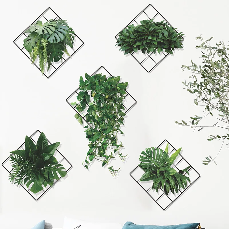 6pcs 3D Vinyl Bonsai Wall Stickers Tropical Green Plant Rose Tulip Wallpaper Modern Tile Wall Sticker Mural for Home Room Decor