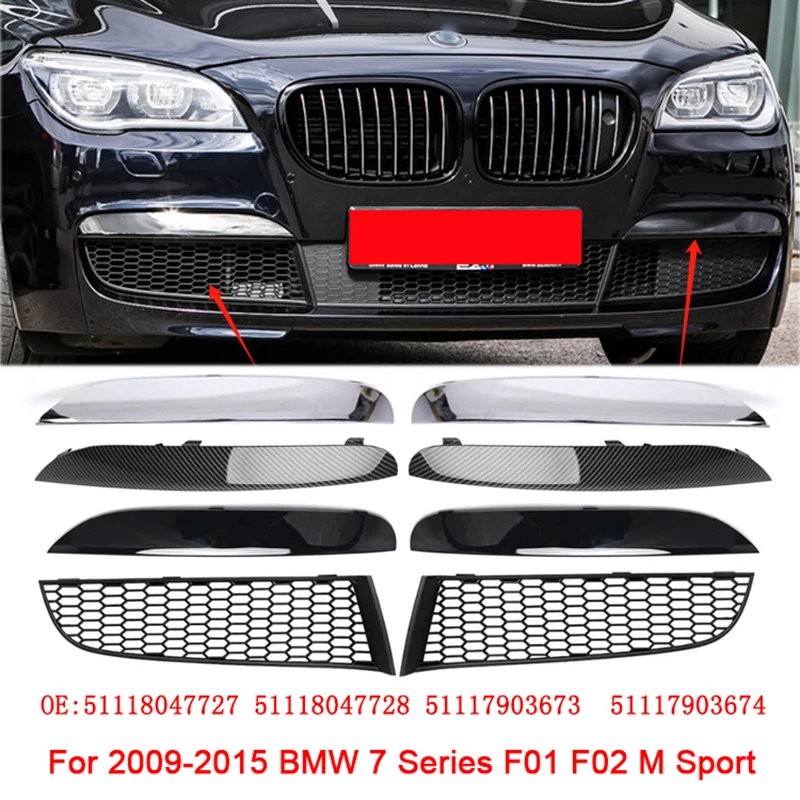 

ABS Black Car Front Bumper Fog Light Cover Lower Bezels Grill for 2009-2015 BMW 7 Series F01 F02 M Sport 51117903673 51117903674