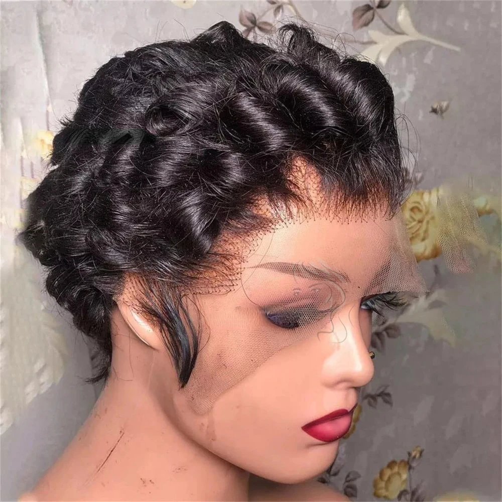 Pixie Curly 100% Human Hair Wig 13x4 Lace Frontal Short Bob Wig Pixie Cut Wigs for Black Women