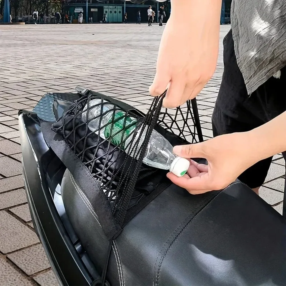 Rete da carico per moto Rete da moto a doppio strato ad alta elasticità per riporre i caschi Rete da carico elastica da 10 "X 11" con ganci Rete per bagagli