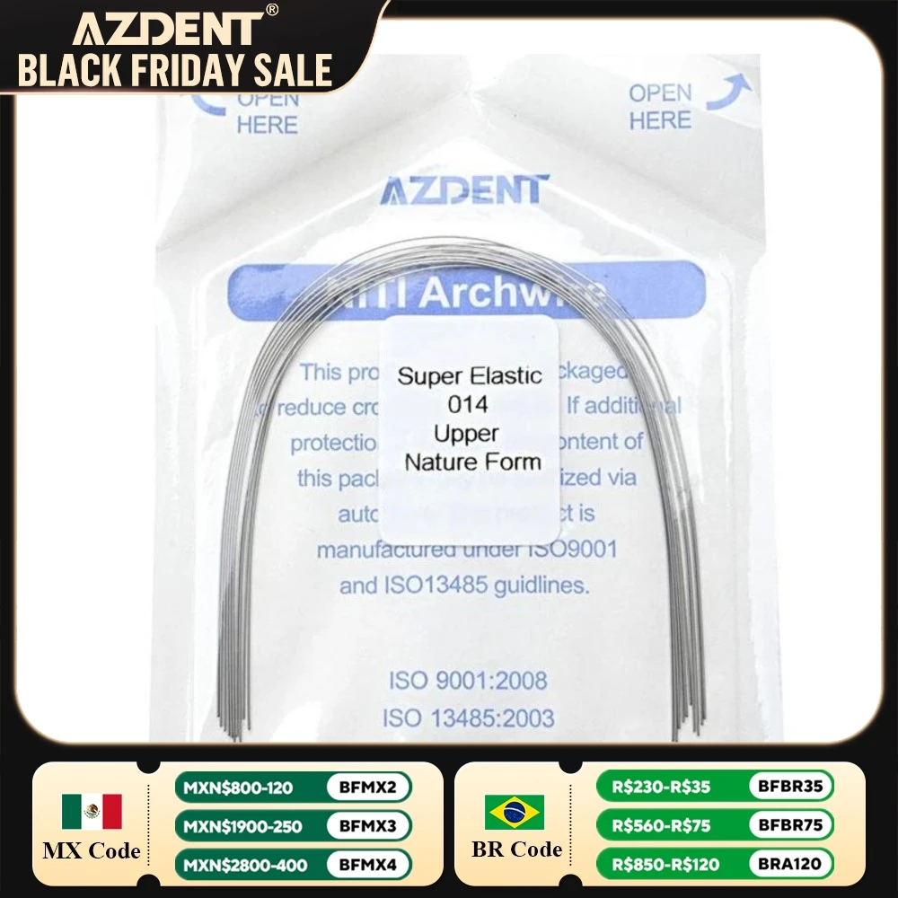 10PCS/Pack Dental Orthodontic Super Elastic Niti Round Rectangular Arch Wires AZDENT Nature Form Archwire Upper Lower