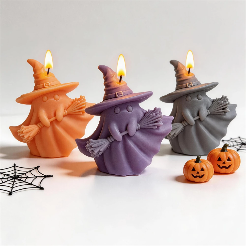 Halloween-Deko Geister- und Hexenfigur Silikon-Kerzenform Besen-Geist Harz-Gips-Seifenform aus Silikon für Fröhliches Halloween
