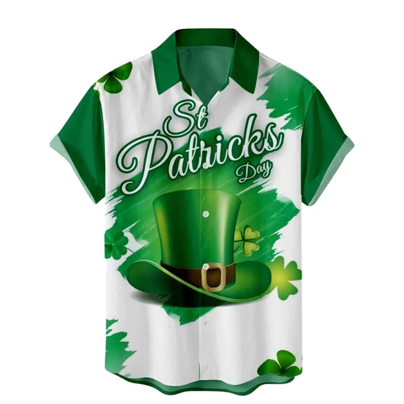 3D Full Print St Patricks Day Shirt For Men Green Hat Graphic Button Down Beach Shirts Mens Short Sleeve Casual Shirts Clothes