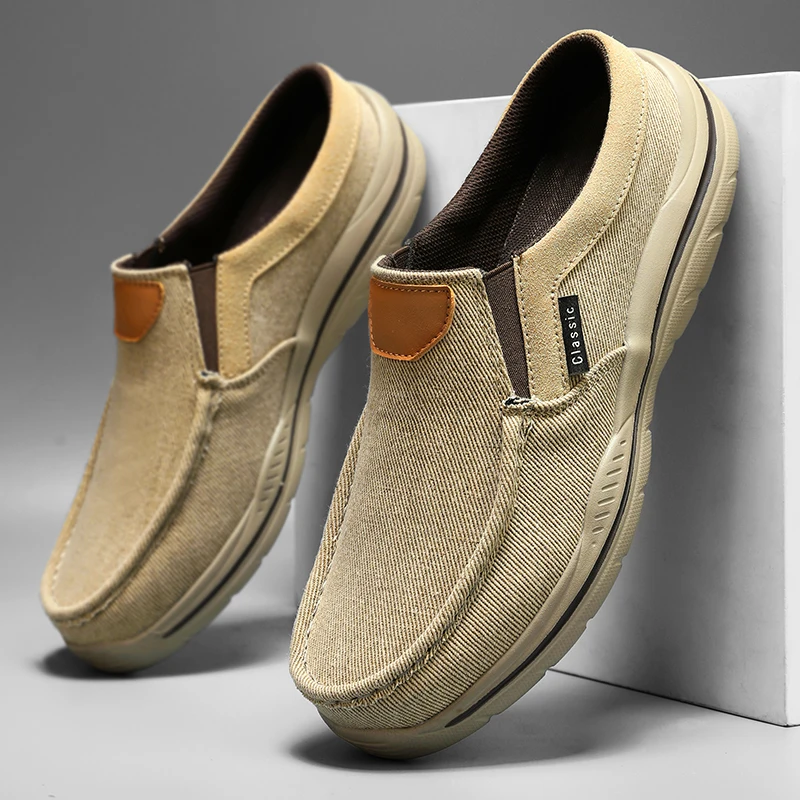 

Men's Classic Canvas Sports Shoes Brown Leather Retro Style Anti Slip White Shoes Comfortable Walking Shoes Urban Casual Wear
