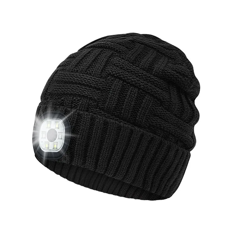 Luminous LED Knitted Cap Rechargeable Removable Headlamp Hat Outdoor Night Running Warm Beanie
