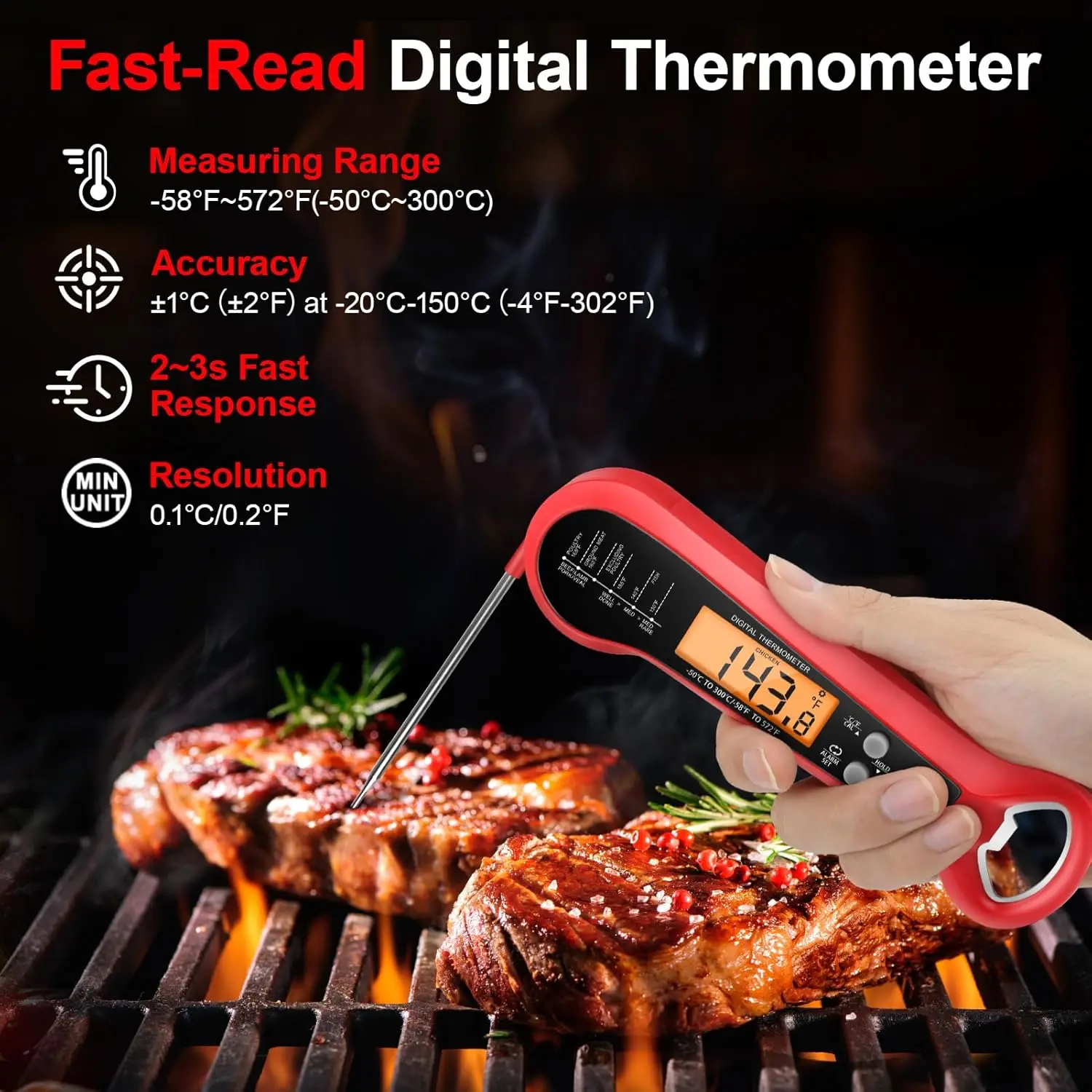 Long Cable Professional Meat Thermometer Digital Waterproof Kitchen Cooking Tool Food Thermometer with 2 Probes Instant Read