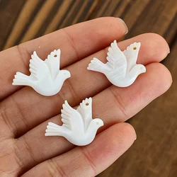 5pcs White Peace Dove Haplopore Natural Sea Shell Pendant Carved Shell Pendant DIY Earring Charms Necklace Accessories