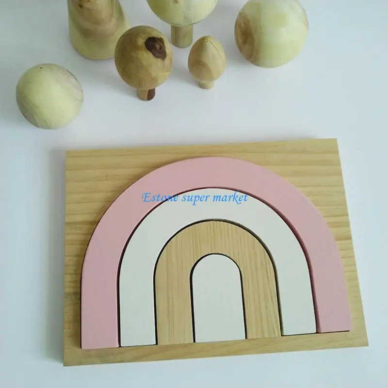 090B Kinderen Onderwijs Speelgoed Cadeau Baby Kinderen Hout Regenboog Stapelspel Bouwsteen