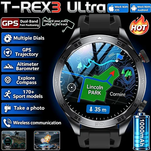 New Military Real GPS Track Smart Watch Men 1000mAh Large Battery 10ATM Waterproof HD Bluetooth Call Outdoor Sports Smartwatch