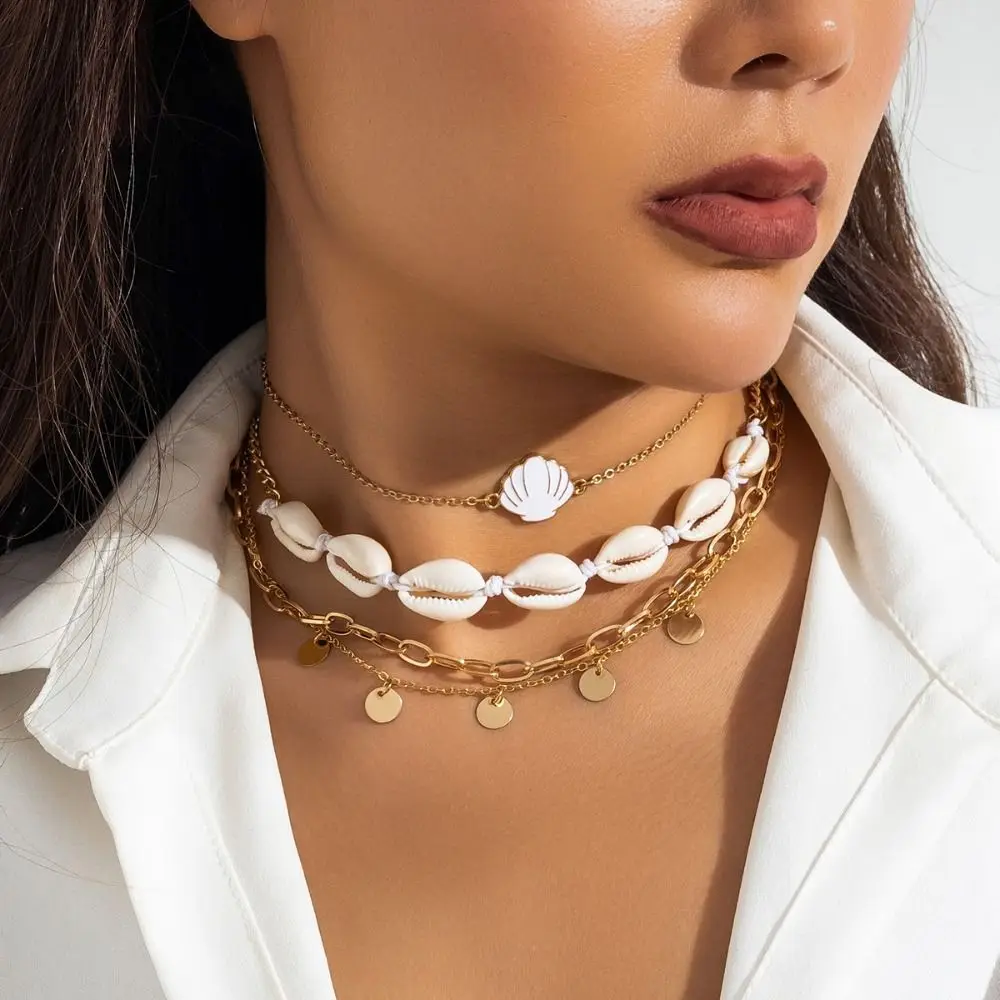 

Trendy Pendant Shell Multilayer Necklace Bohemian Style Pearl Conch Clavicle Chain Y2K Accessories Starfish Choker Party