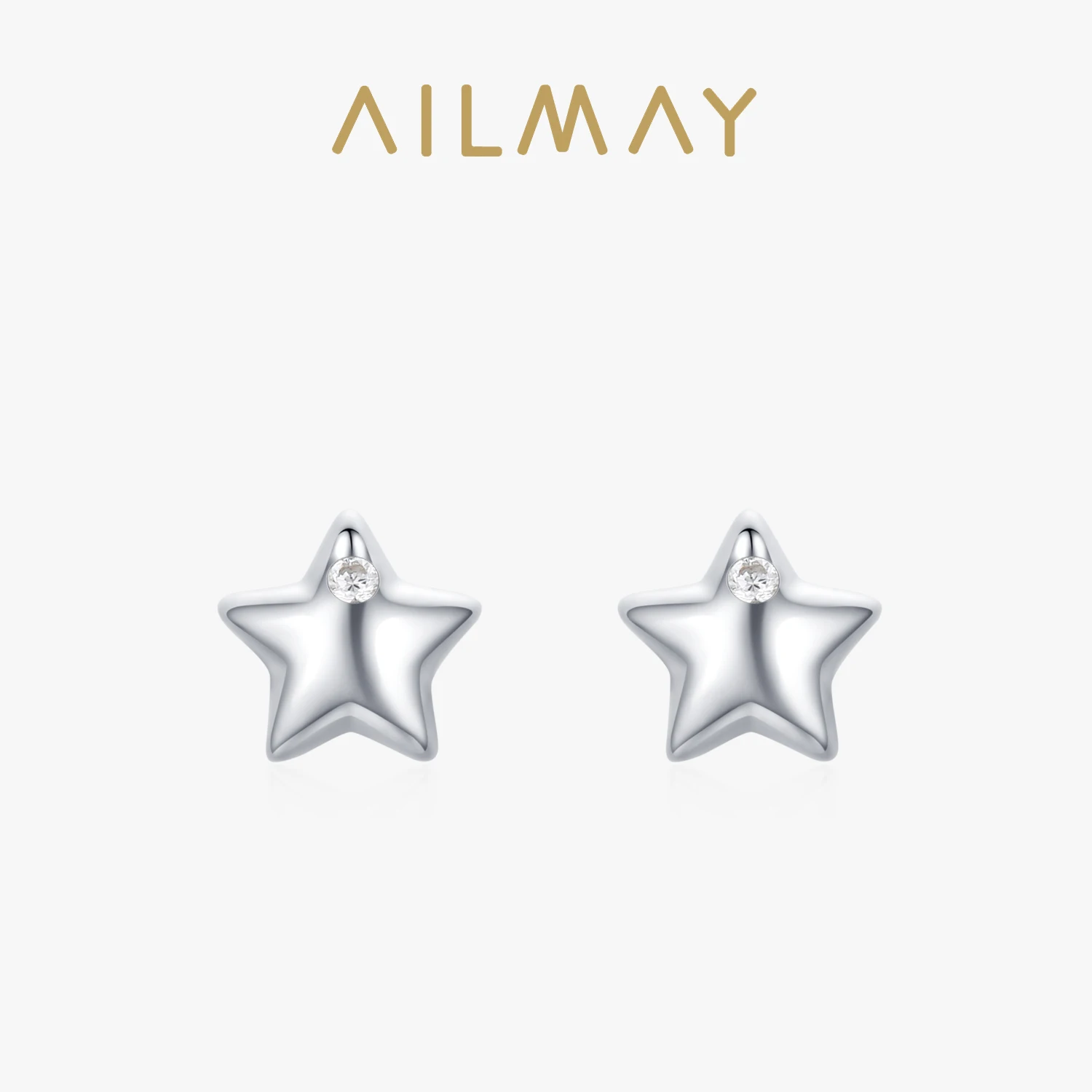 Ailmay 925 Sterling Silver Simple Little Stars Zircon Stud Earrings For Women Minimalist Fine Jewelry 2021 New Style