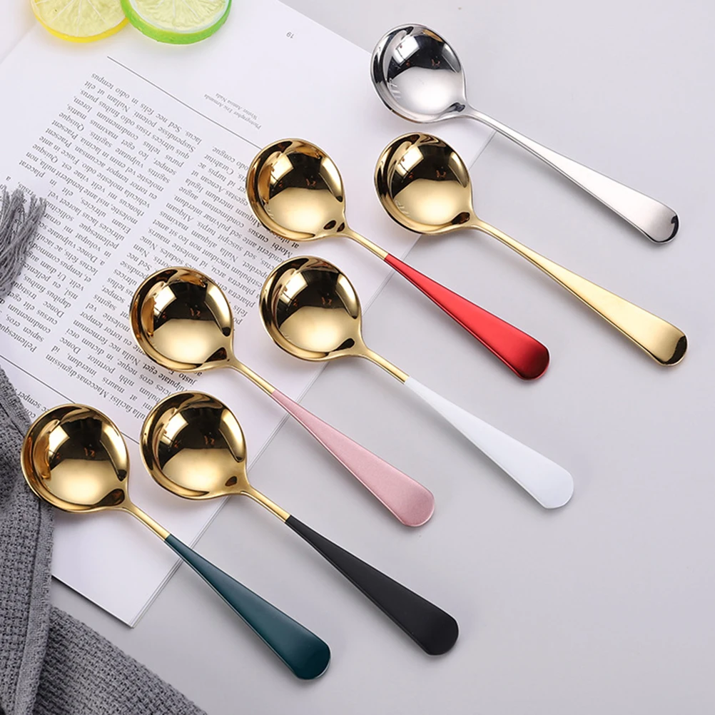 

3pcs Black Gold 304 Stainless Steel Round Serving Spoon Dessert Soup Spoon Tableware For Home Restaurant Kitchen Bar