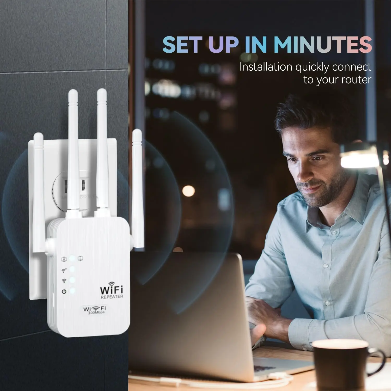 Repetidor sem fio para casa, extensor de Wi-Fi, poderoso impulsionador de sinal, 4 antenas, 2.4GHz, 802.11 B G N, 300Mbps