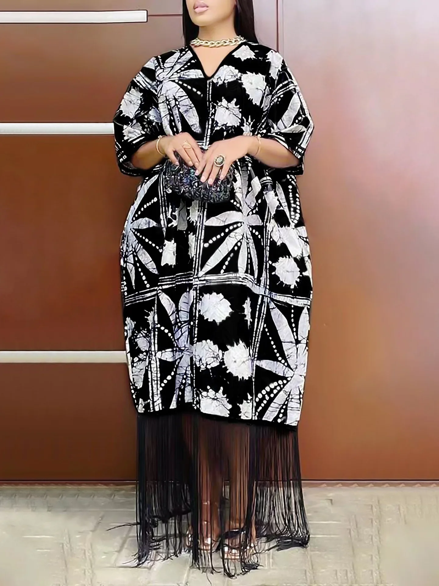 

2025 African Dresses for Women Tassels African Fashion Boubou Dashiki Ankara Outfits Evening Gown Abayas Printing Kaftan Robe