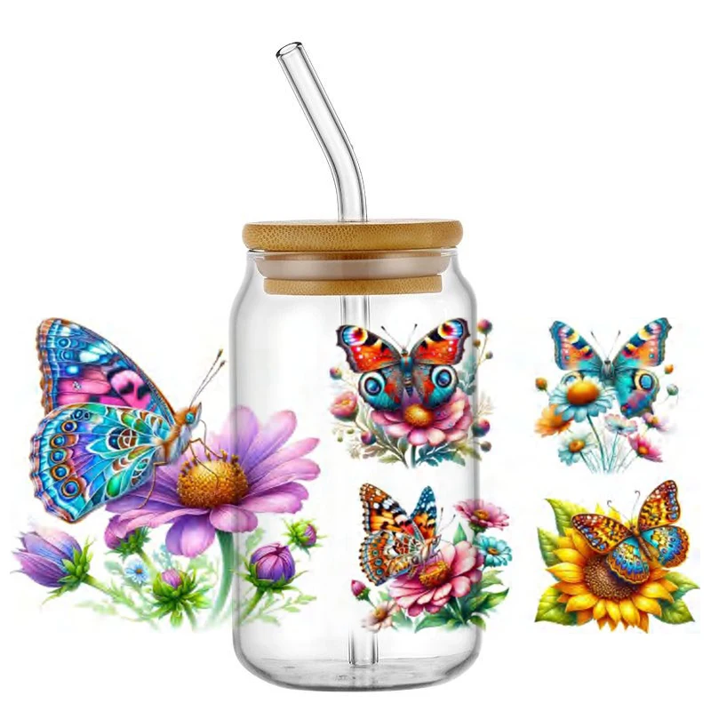 

Новый дизайн, красивая бабочка, УФ-обертывания для чашек DTF для 16 унций, водонепроницаемая УФ-переносная наклейка DTF, очки, кружка, сделай сам, наклейка