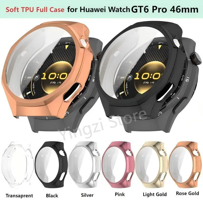 Capa macia tpu para huawei watch gt6 pro 46mm, capa completa, protetor de banda inteligente para gt 6 pro, película anti-arranhões, acessórios para-ch