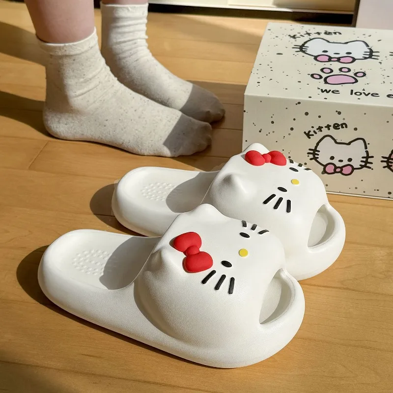 Hello Kitty Slippers Sanrio Anime Cartoon Printing Kawaii Thick-soled Non-slip Summer Joker Sandals Bathing Home Holiday Gifts view 2