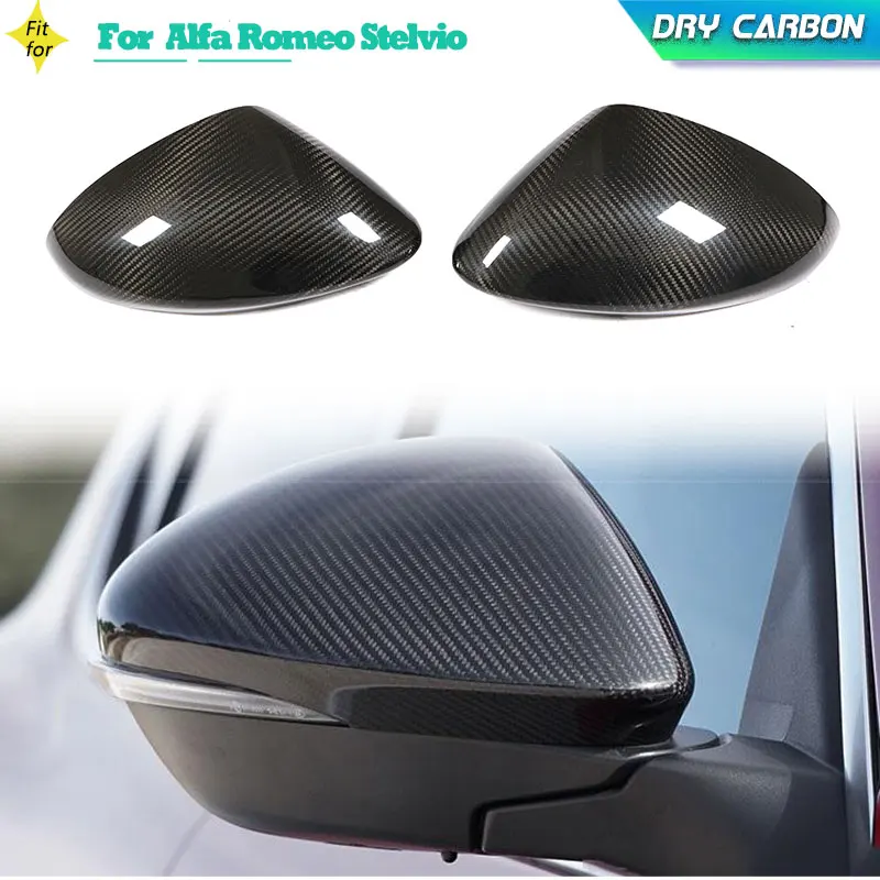 Prepreg Dry Carbon Car Side Mirror Cover Caps for Alfa Romeo Stelvio Sport Utility 4-Door 2017 2018 Add on Side Mirror Cap Shell