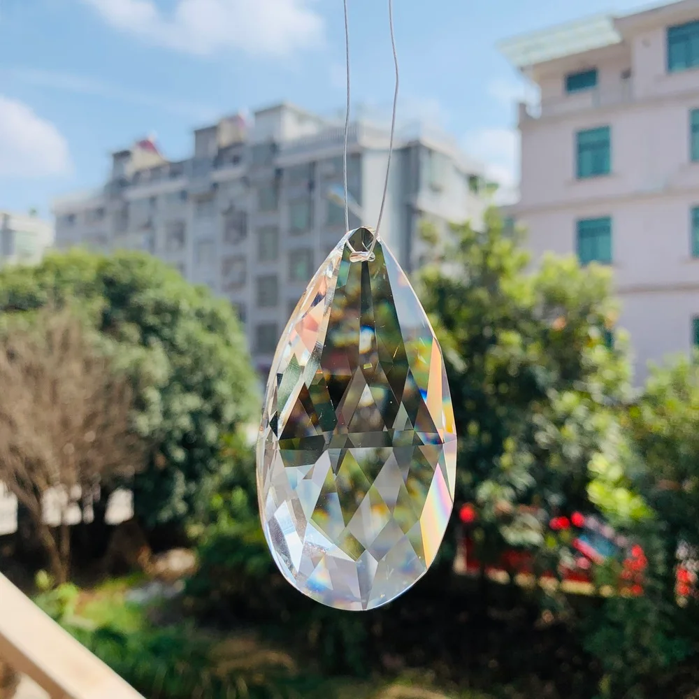 Yönlü Gözyaşı Kristal Prizma Suncatcher Avize Cam Sanatı Asılı Kolye Boncuk Perde için Yedek Yedek Parçalar 76mm