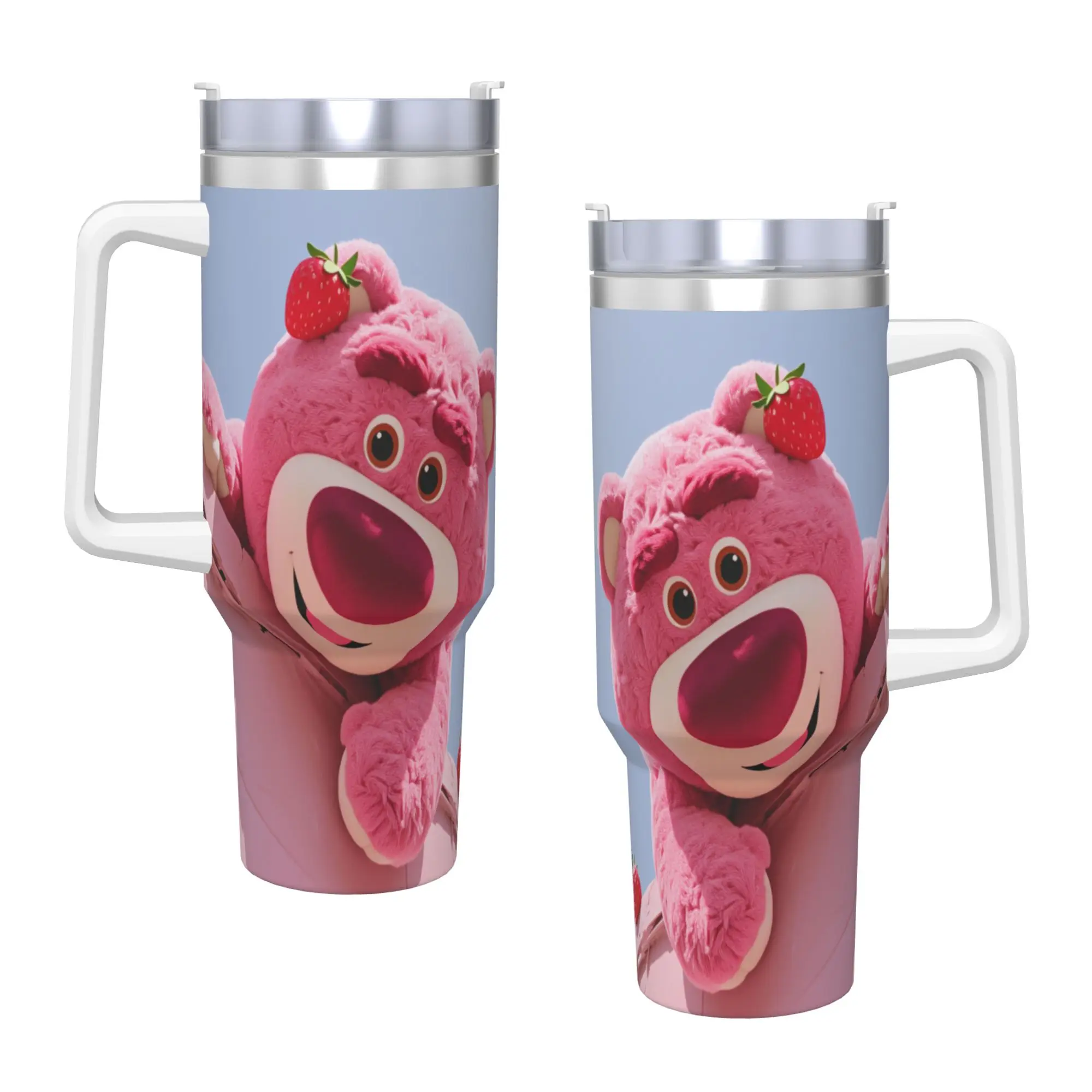 

Lotso Pink Bear Stainless Steel Tumbler Beach Coffee Mug With Straws and Lid Large Capacity Mugs Cup Hot Drinks Water Bottle