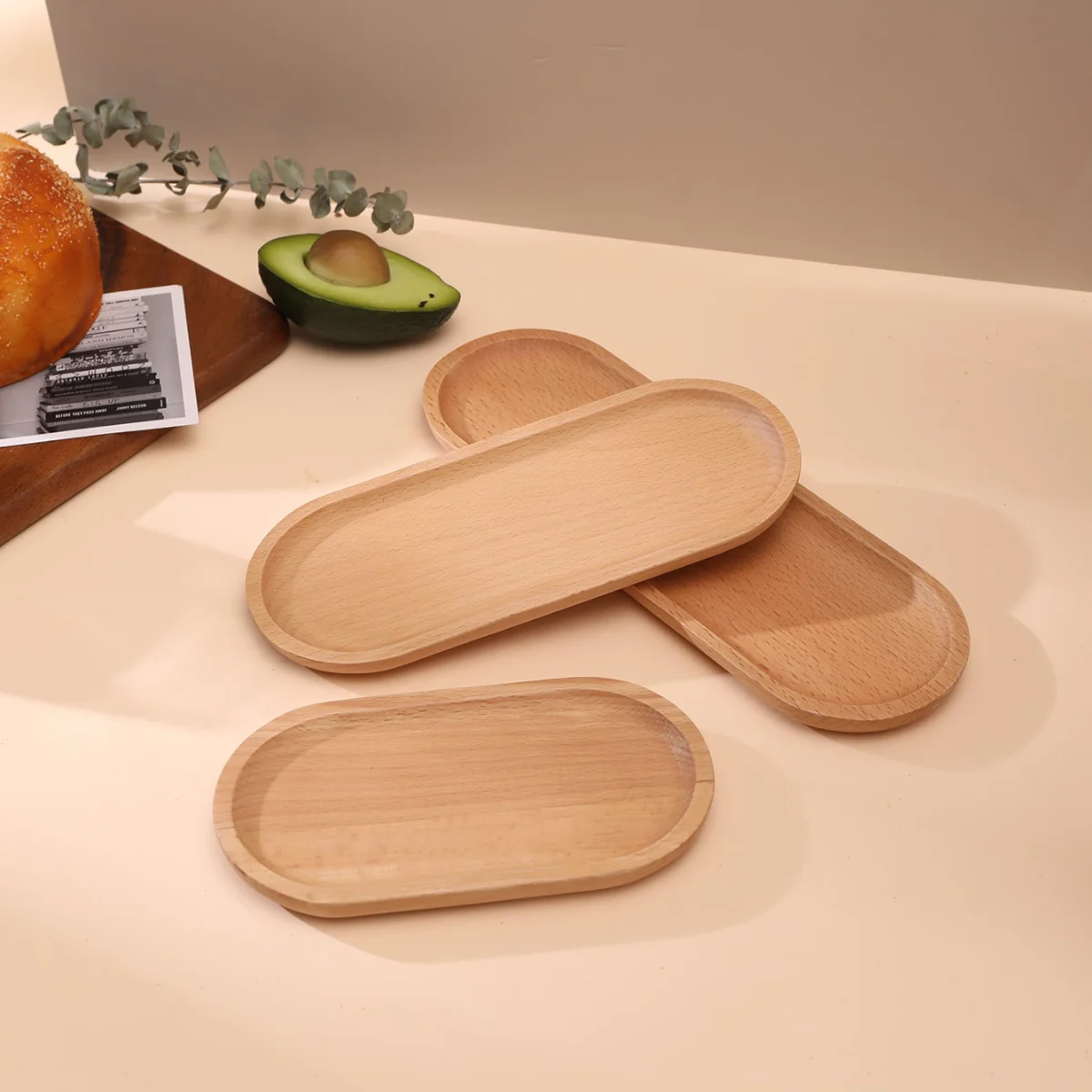 1Pc Solid Wood Fruit Plate Factory Wholesale Wooden Tray Multi-Specification High-Quality Fruit Plate Snack Tray