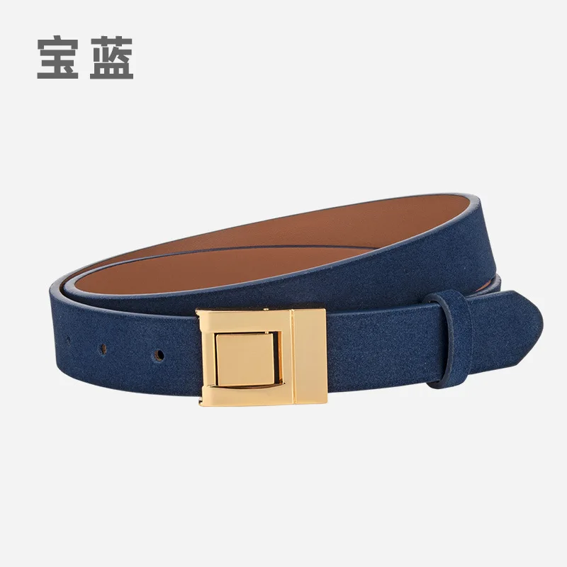 女性のゴールドスクエアバックルファッションレトロ本革ベルトつや消しシンプルな多用途装飾ジーンズベルト