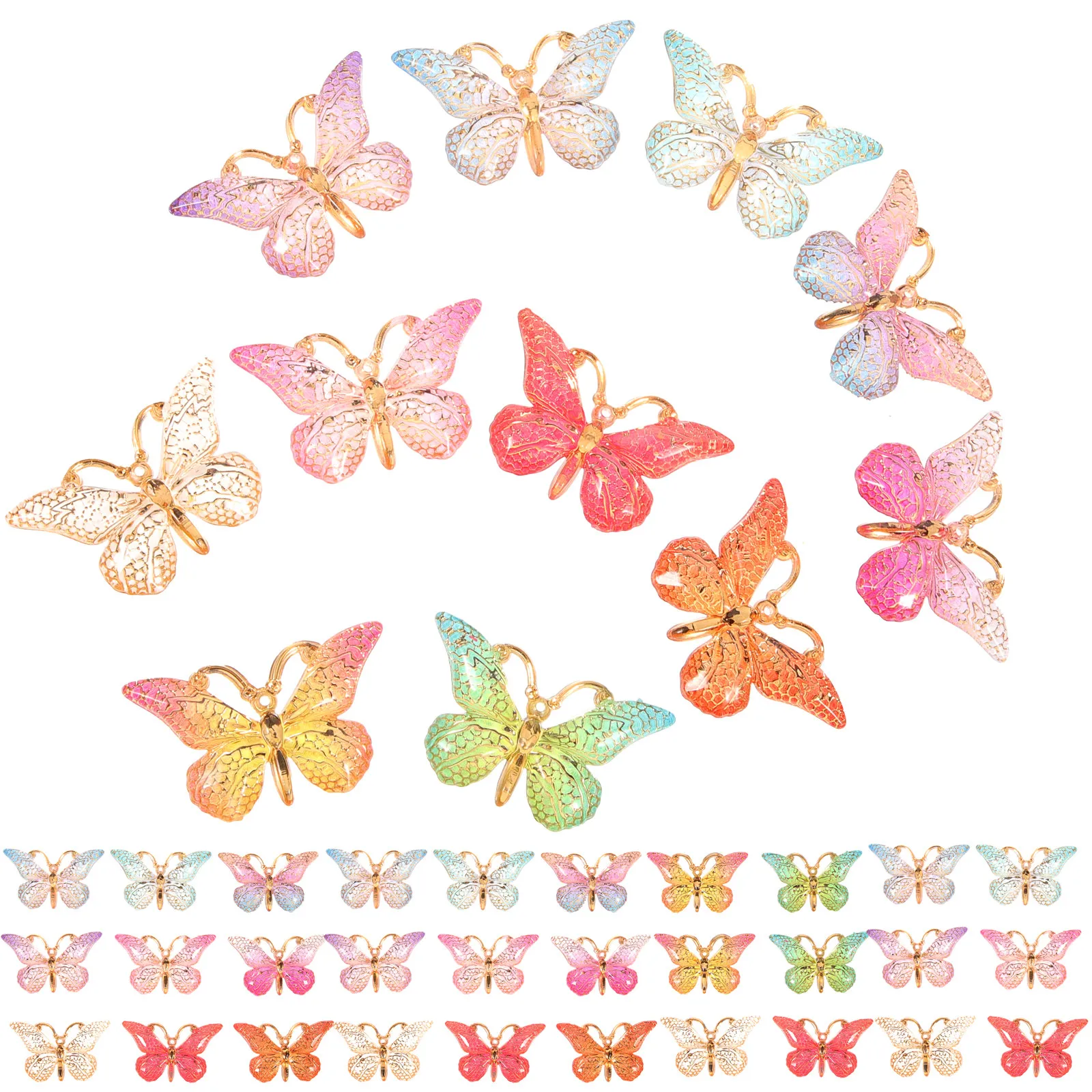 

50 шт. разноцветных подвесок в форме бабочек для рукоделия, изготовления украшений, браслетов, декоративных элементов