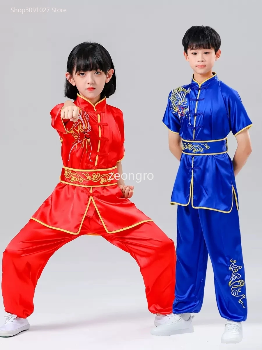 2024 chinese children tai chi wushu clothing martial arts suit kung fu uniform wing chun shaolin dragon print vintage kungfu set