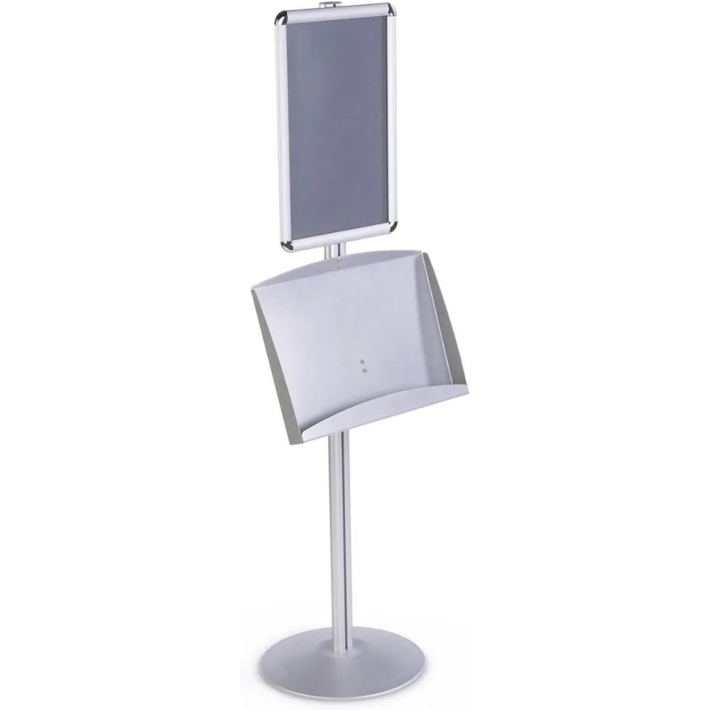 Suporte de sinal de alumínio acetinado prateado escovado e rack de literatura, 18-1/4 x 54 x 14 polegadas, para exibir pôsteres de 11 x 17 polegadas
