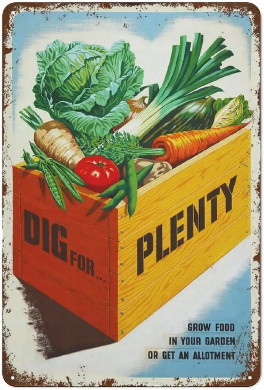 Dig for Plenty Grow Food in Your Garden War Poster Propaganda Vintage Advert Wartime Print Funny Vintage Metal Tin Sign