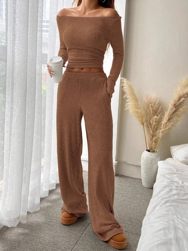 Spring Autumn Woman Knit 2 Pieces Set Elegant Long Sleeved Casual Pullover All-match Slim Homewear 2 Piece Sets Womens Outfits
