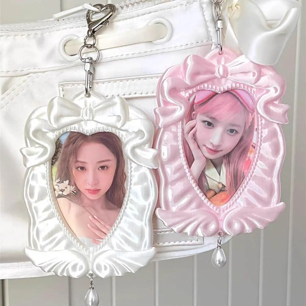 New 3 Inch Kpop Photocard Holder Bow Angel Picture Display Idol Photo Frame Storage Acrylic Card Holder Bag Pendant