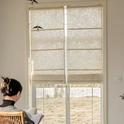 Modern Cotton Linen Fabric High Quality Customized Flat Roman Blinds Window Shades For Living Room Easy To Install