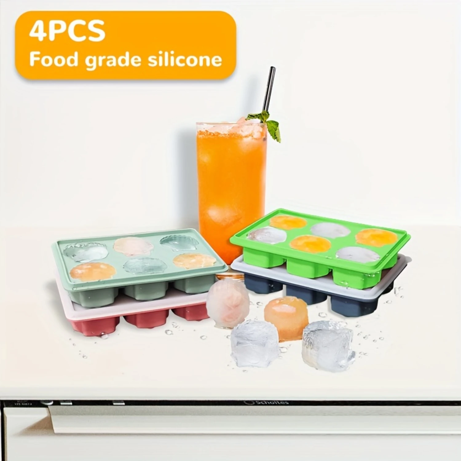 3/4 Pack, Ice Cube Mold Combo, 0.5x0.34, Shell Shape Ice Cube Tray with Lid, Makes 18/24 Ice Cubes, Easy Release, Beverage Cof