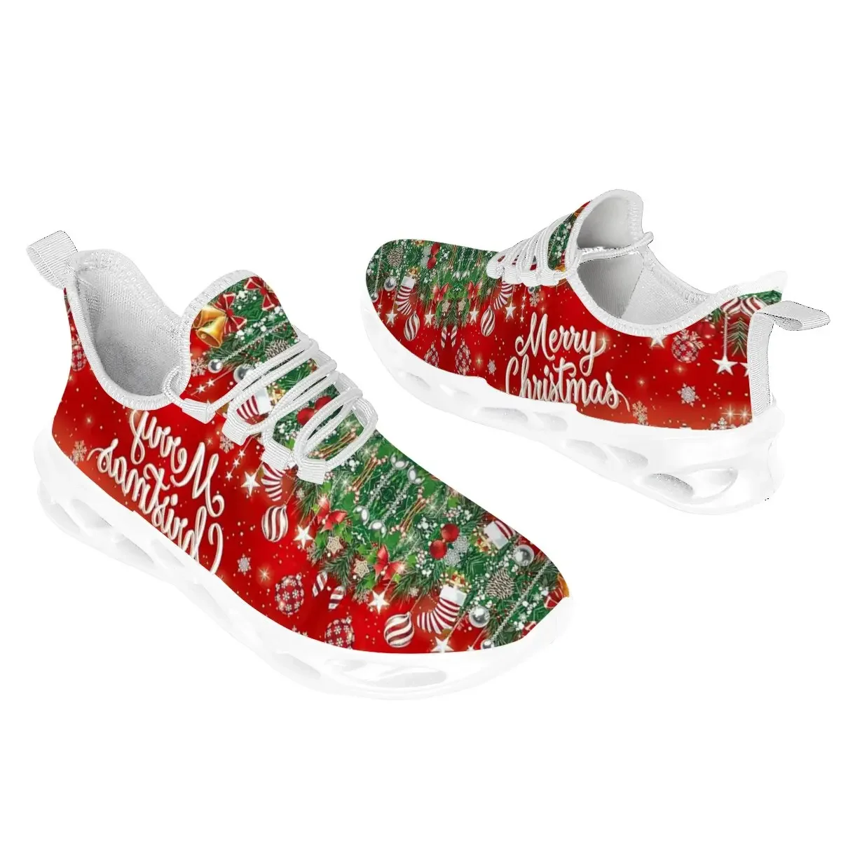 

Christmas Snowflake Pattern Cartoon Design Holiday Gift Feizhui Large-sized Flat Lightweight Lace-up Flat Casual Sports Shoes