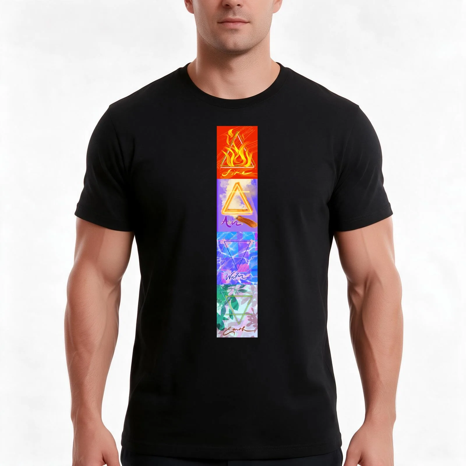 Quadratic Elemental Balance T-Shirt, Summer Casual Cotton Tee, Oversized Streetwear Tops, Vintage Graphic Print, 100% Cotton